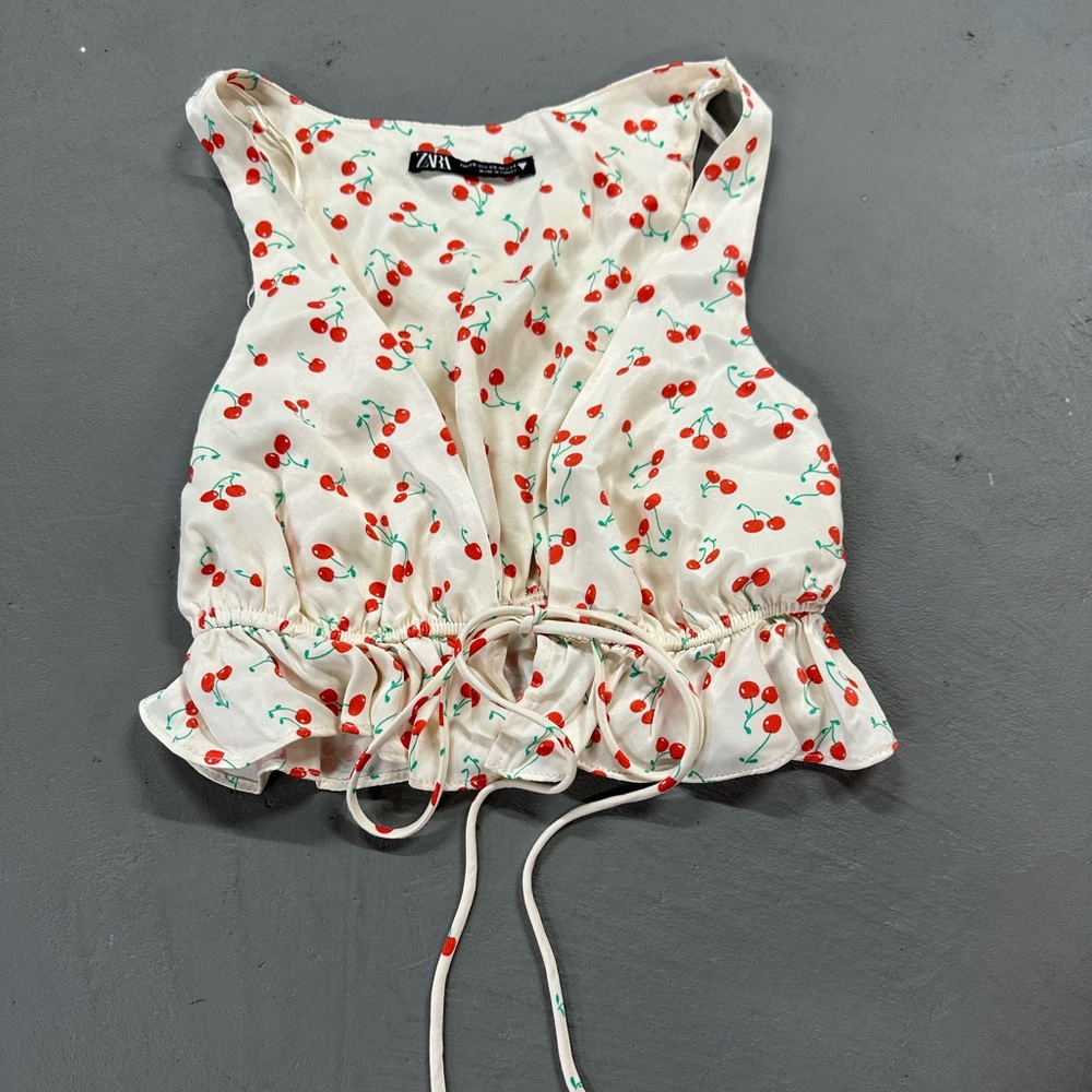 Zara Red Cherry Print Top